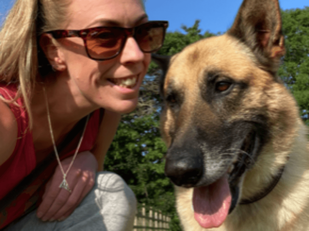 Retired police dog Albion with his owner, Laura