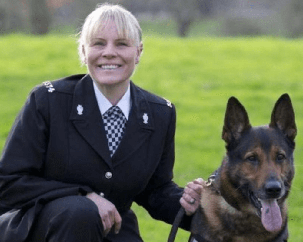 Police dog Wolfie with his handler, Louise