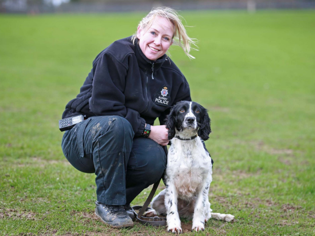 Retired police dog Sox with Claire