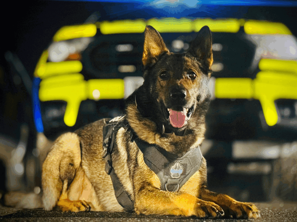 Police dog Nash at night