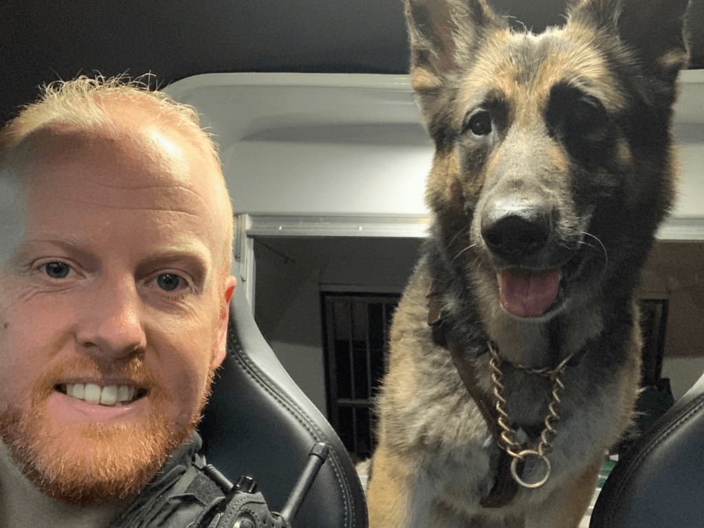Police dog Kez with her handler, Ben