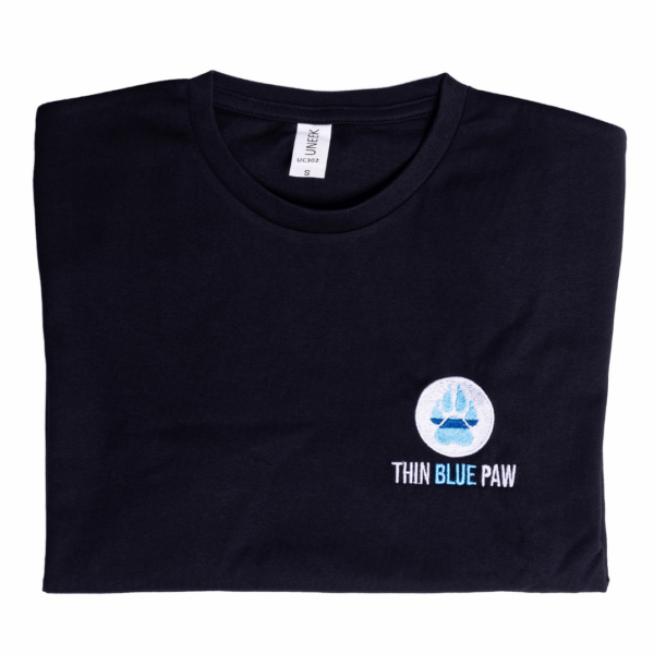 Thin Blue Paw Unisex Embroidered Black T-Shirt - Image 2