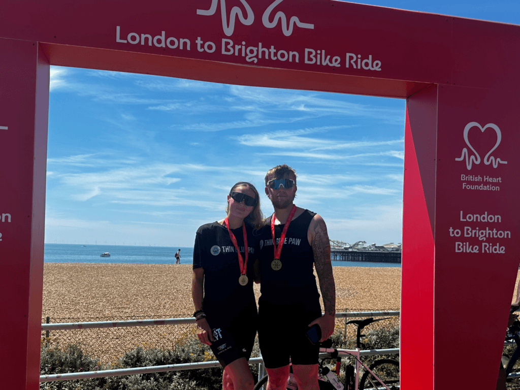 Chloe and Jake in Brighton after the 55-mile bike ride