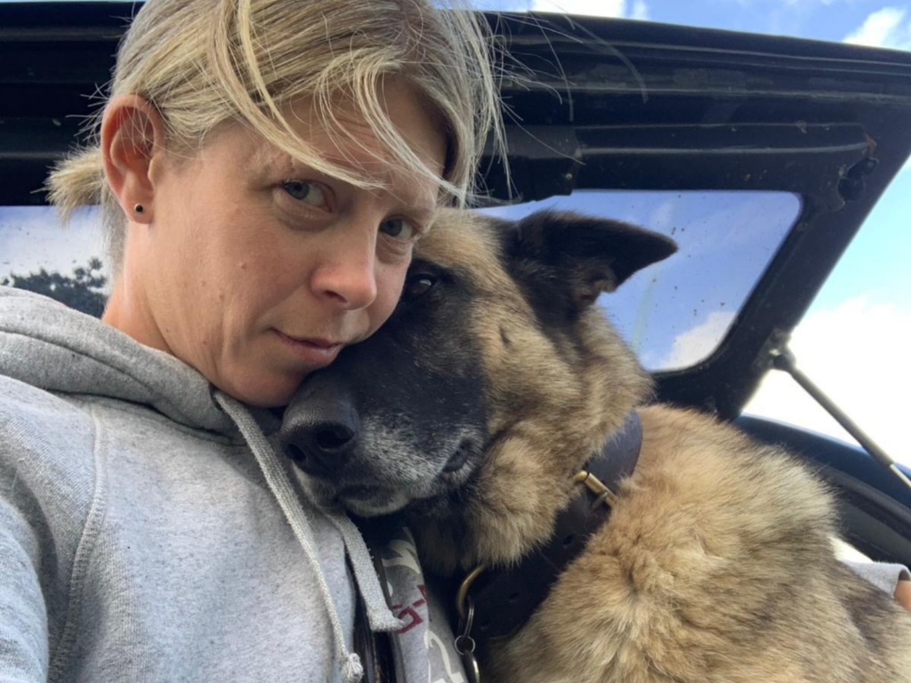 Retired police dog Polly with owner Claire
