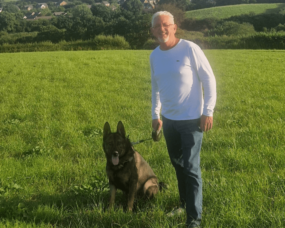 Retired police dog Boss out on a walk